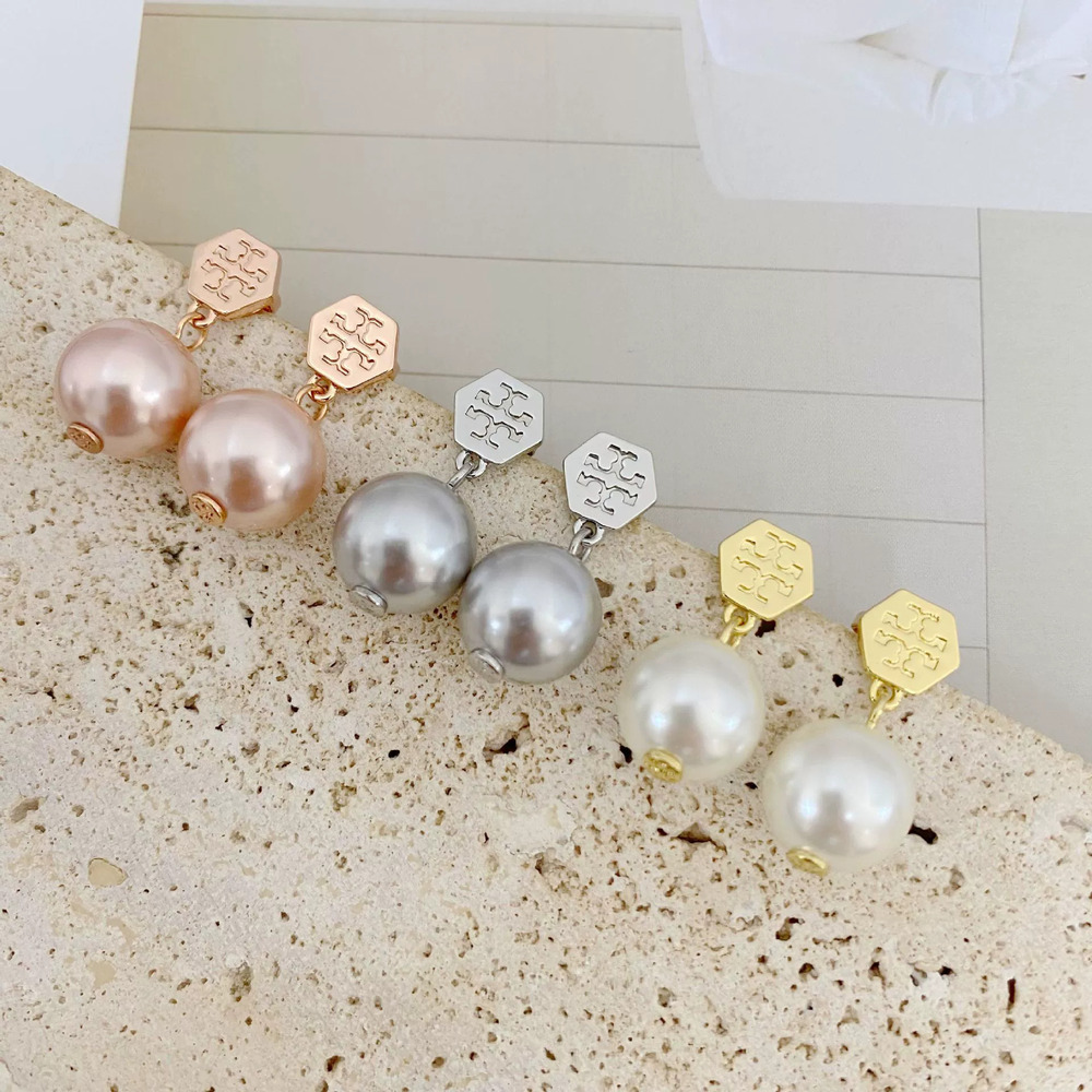 Tory Burch Geometric Alphabet Pearl Drop Earrings